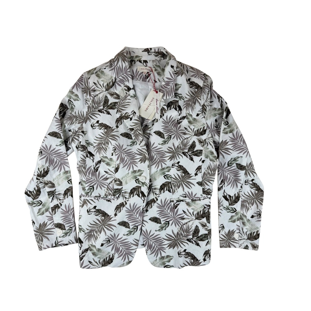 Tropical Coastal Blazer Linen Cotton Palm Leaf Print XL Solitaire NWT